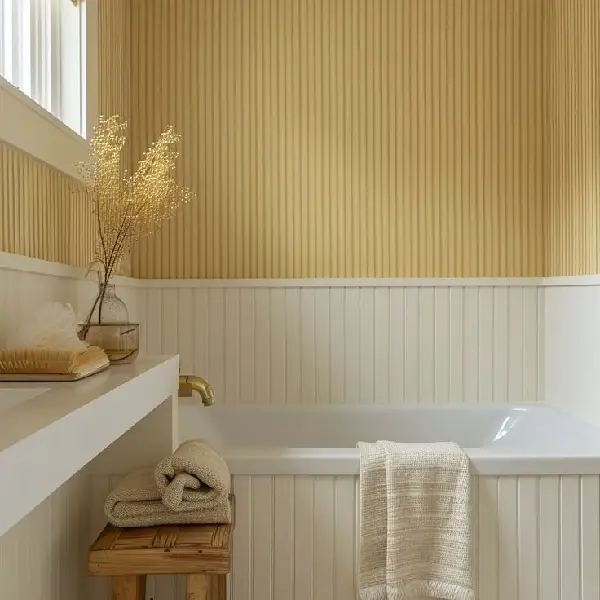 Soft butter yellow bathroom