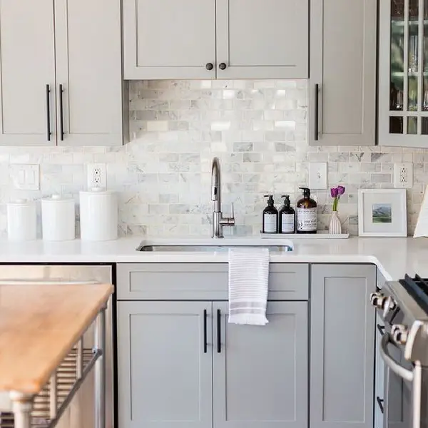 Dove Gray Cabinets + Mustard Walls