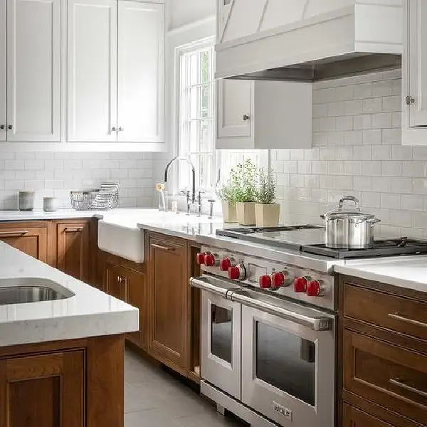 brown and white cabinets