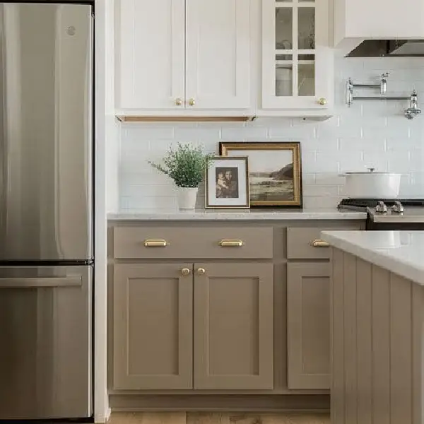 Taupe cabinets