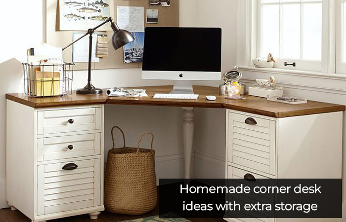 DIY corner desk with file cabinets