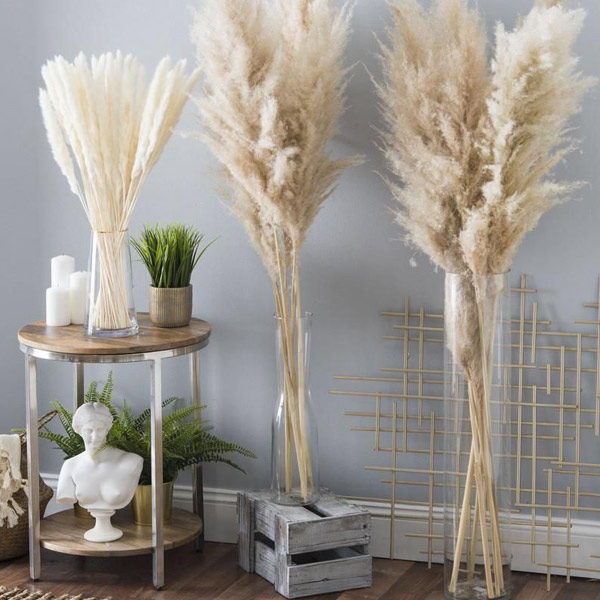 pampas grass decor with vases