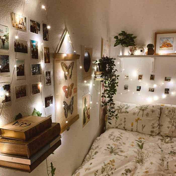 aesthetic bed and wall