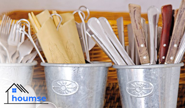 decorative cutlery holder in kitchen remodel
